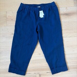 J Jill Love Linen 100% Blue Ink Crop Pants XL Petite Pull On High RiseNWT $89*T7